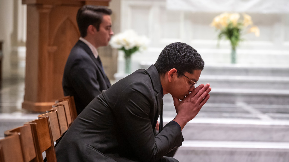 Aspirants pray in the original seminary chapel adjacent to the Blessed Michael McGivney Propaedeutic House of Formation.